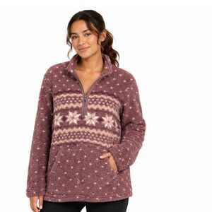 Style & Co Sherpa Quarter Zip Pullover Womens Large Mauve Fair Isle Fleece Cozy